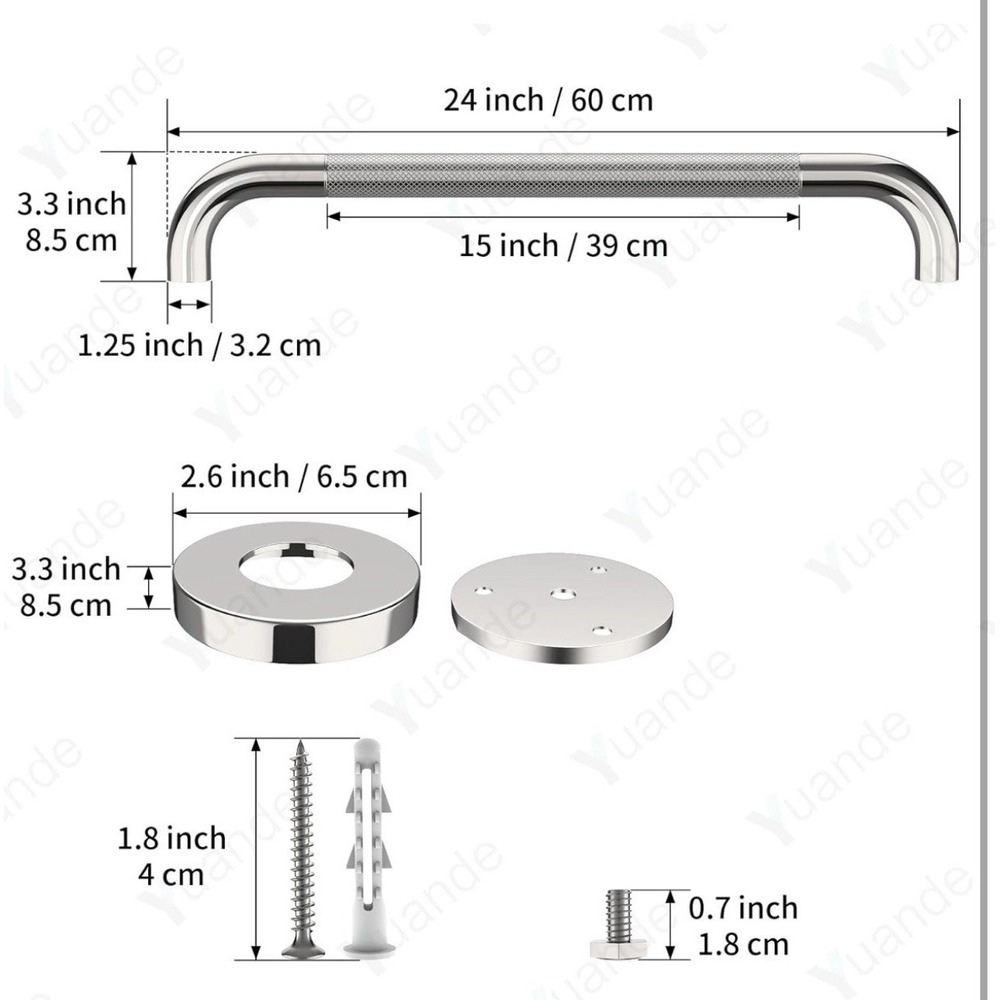 4 Pack 24 Inch Shower Grab Bar, YuanDe Chrome Bathroom Grab Bar Handle - Picture 2 of 6